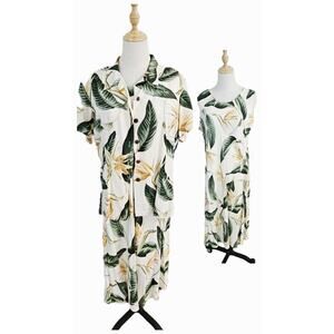 NWOT Hilo Hattie Cream Rayon Hawaiian Dress Suit Bird Of Paradise Aloha Luau L
